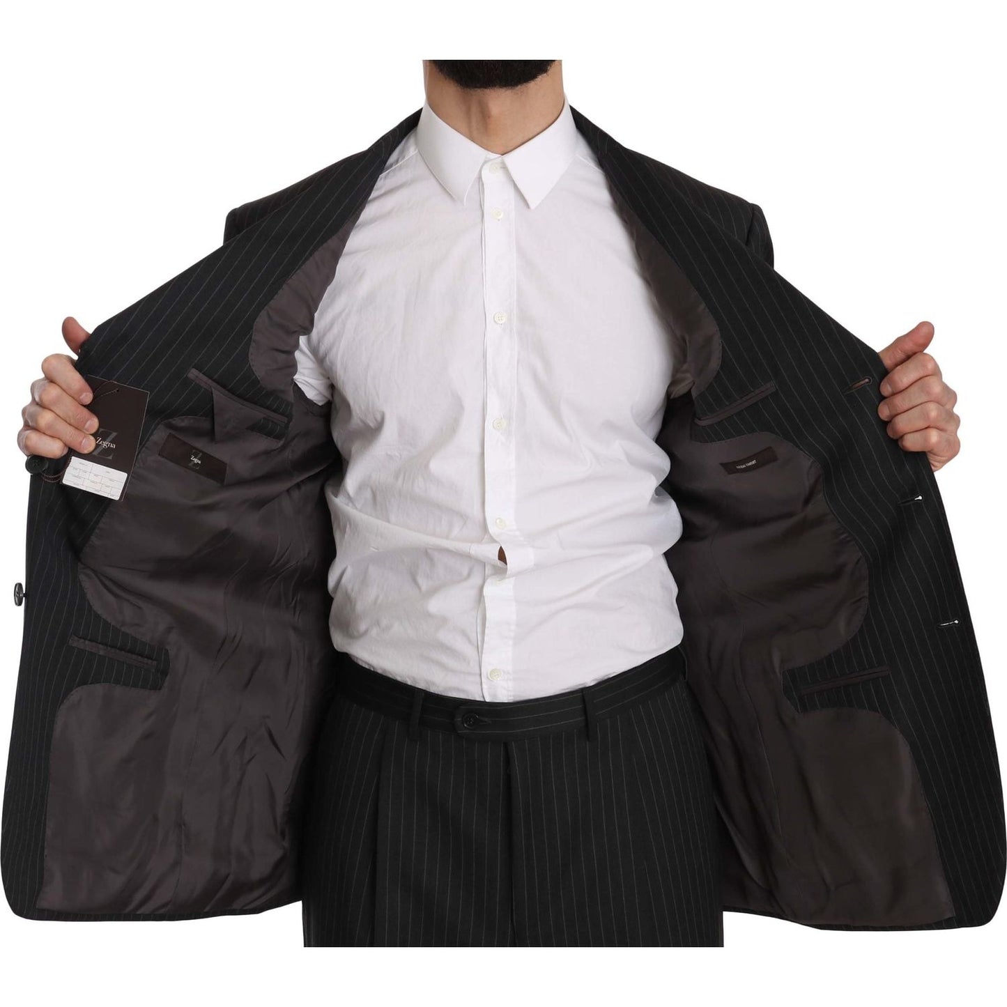 Z ZEGNA Black Striped Two Piece 3 Button 100% Wool Suit KOS1459-52