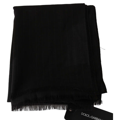 Dolce & Gabbana Dark Gray Virgin Wool Striped Pattern Wrap Scarf Dolce & Gabbana