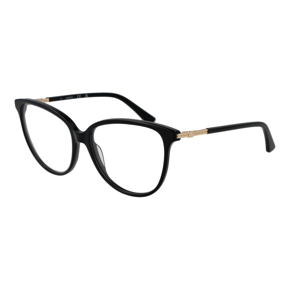 Guess Black Women Glasses Frame in full-rim acetate, stylish round shape, comes with branded case, lens width 55mm, spring hinge.