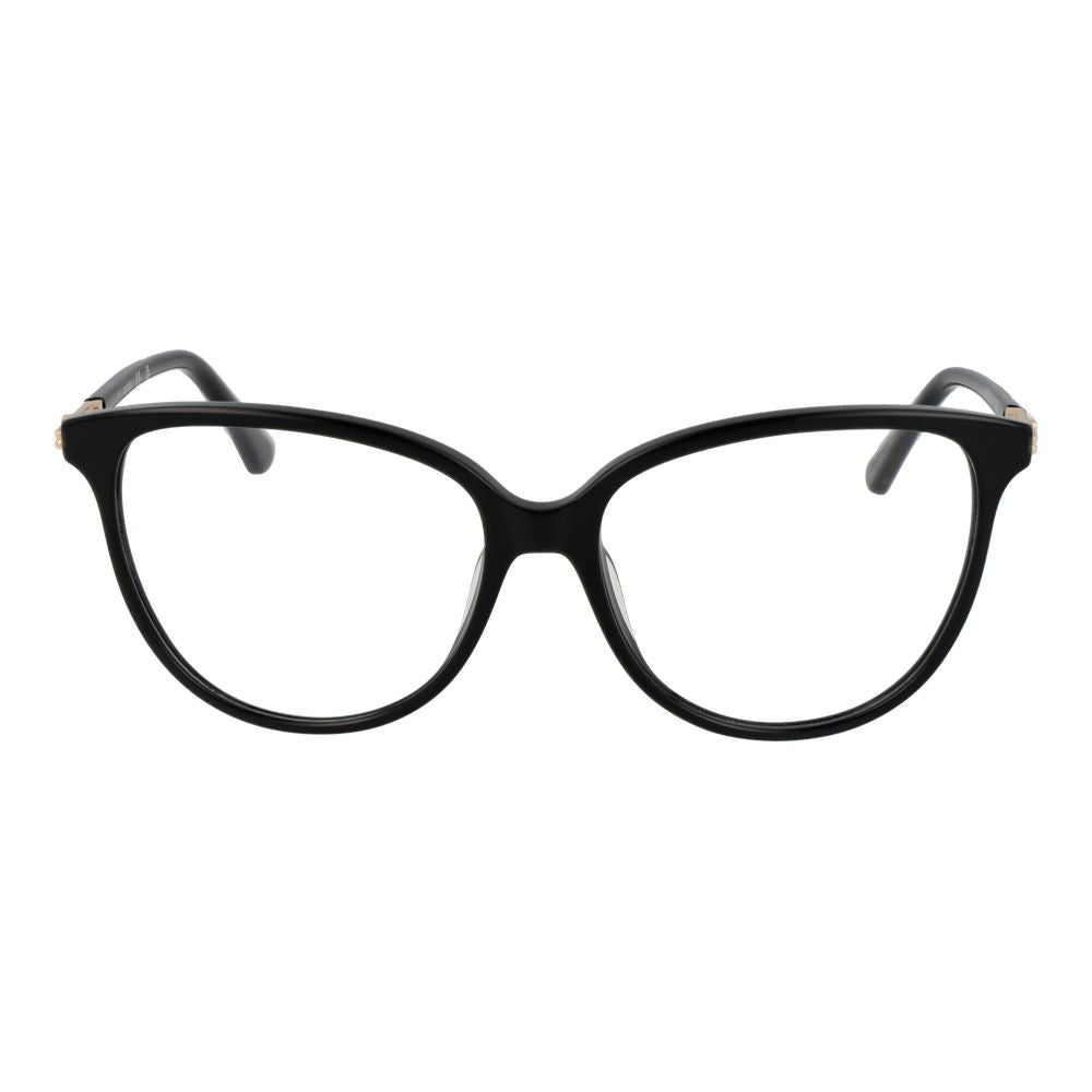 Guess Black Women Glasses Frame, full-rim acetate, round style, demo plastic lenses, spring hinge, 55mm width, includes branded case.