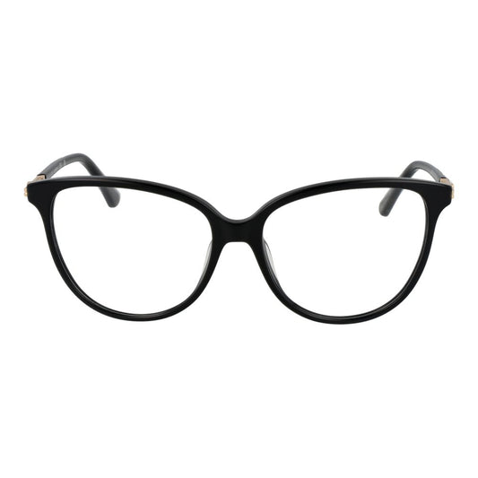 Guess Black Women Glasses Frame, full-rim acetate, round style, demo plastic lenses, spring hinge, 55mm width, includes branded case.