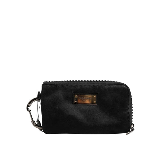 Dolce & Gabbana Black Nylon Logo Plaque Keyring Pouch Clutch Bag