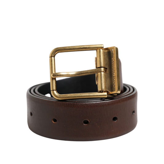 Dolce & Gabbana Brown Classic Gold Metal Logo Buckle Men Belt