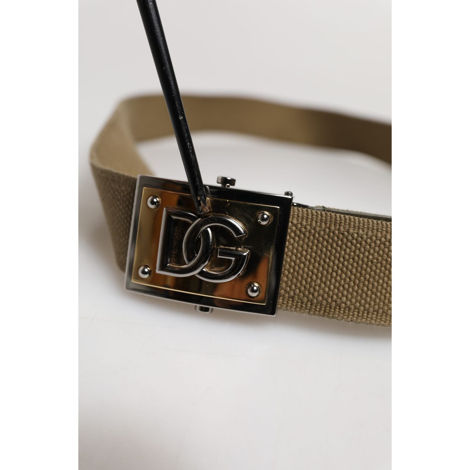Dolce & Gabbana Military Green Nylon Logo Metal Buckle Belt