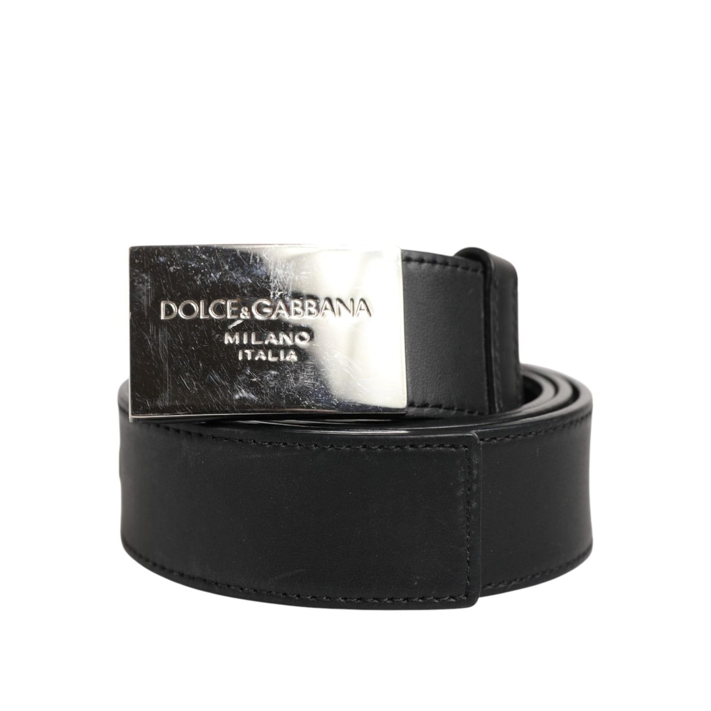 Dolce & Gabbana Black Leather Classic Metal Logo Buckle Belt