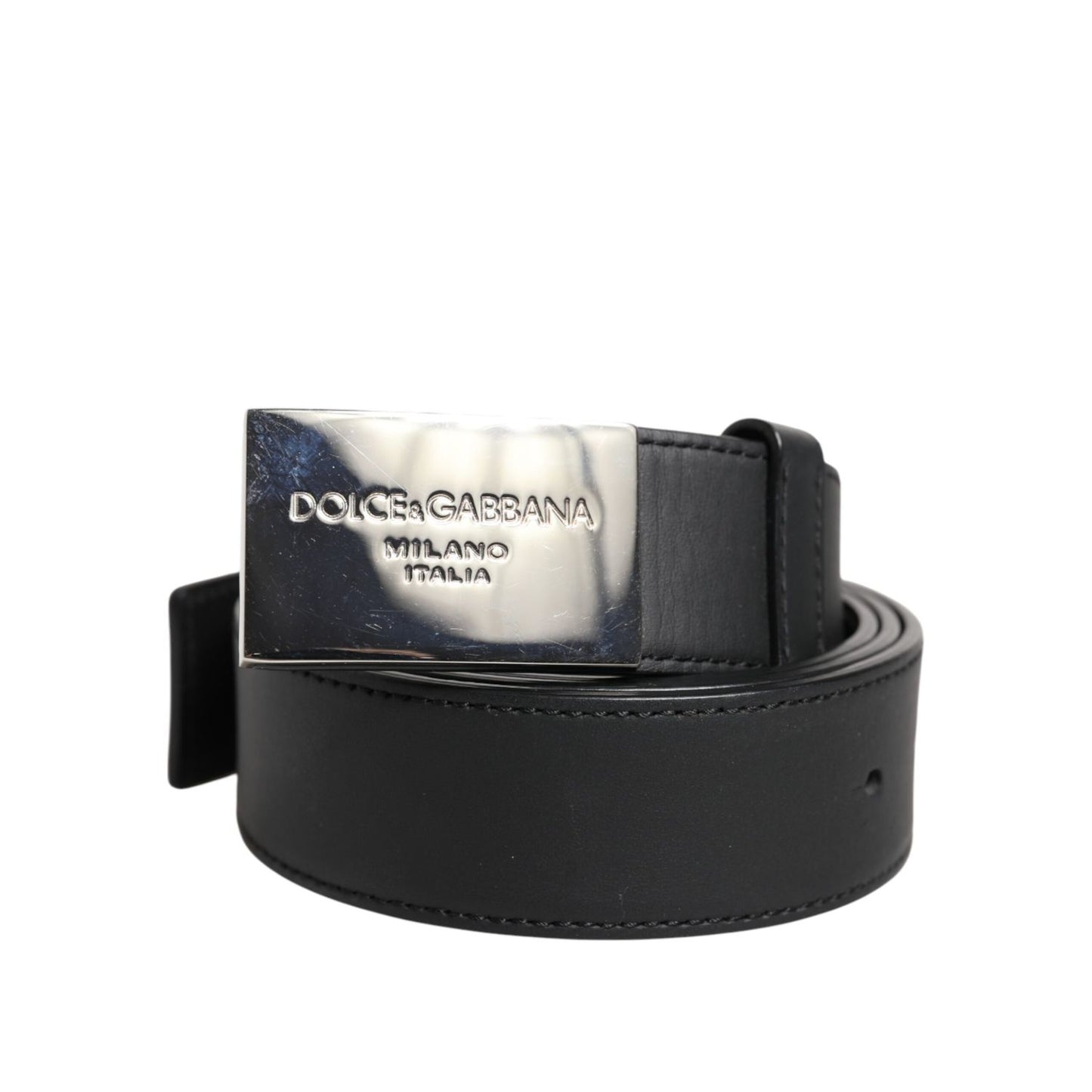 Dolce & Gabbana Black Leather Metal Logo Buckle Belt