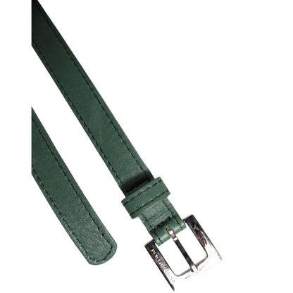 Dolce & Gabbana Dark Green Leather Silver Metal Buckle Belt