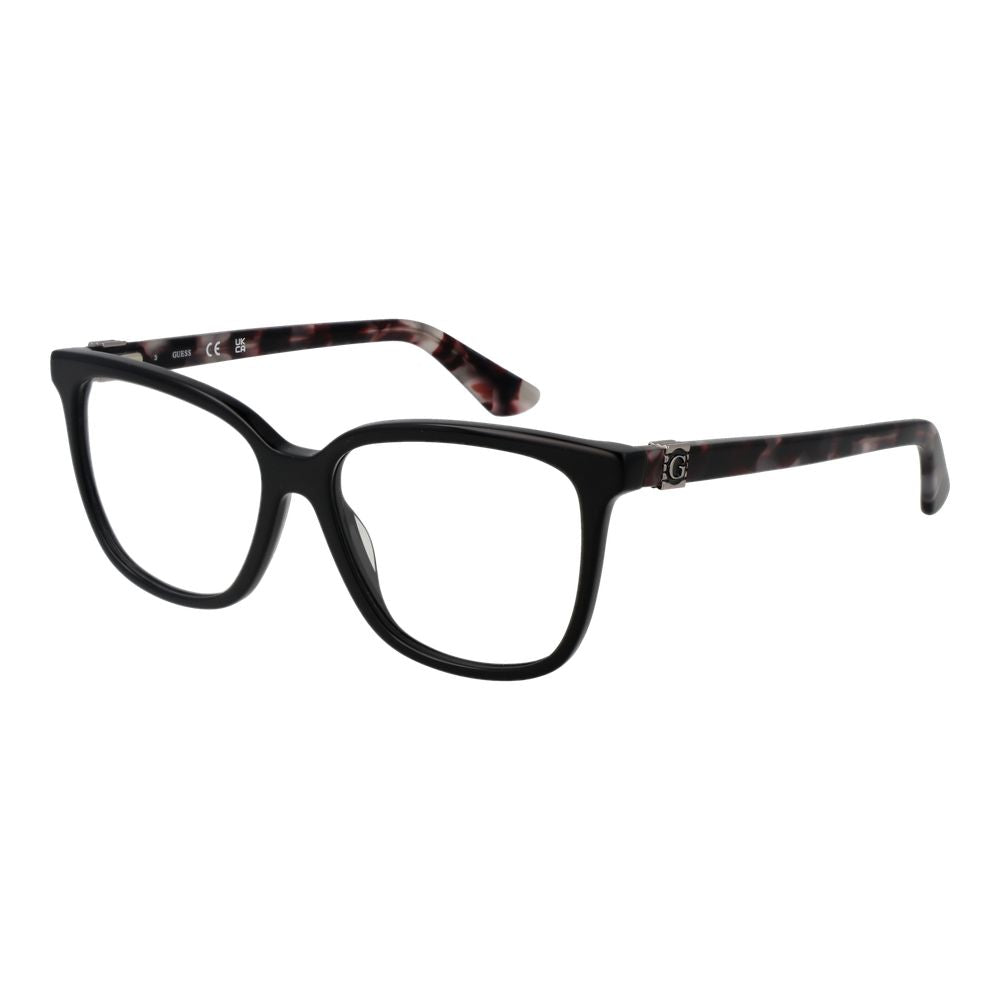 Guess Black Women Glasses Frame, full-rim rectangle style with plastic material and spring hinge, 52-15-140 size, main color black.