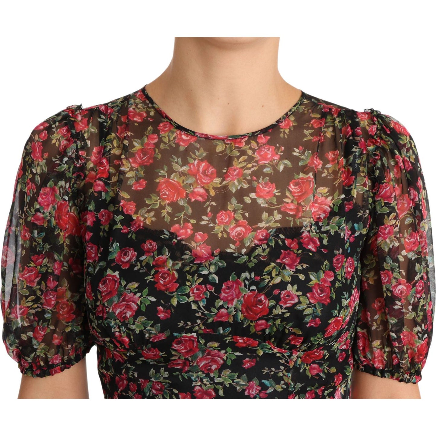 Dolce & Gabbana Black Floral Roses A-Line Shift Gown Dress