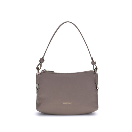 Coccinelle Rebekka Shoulder Bag in fine leather with top zip closure and adjustable strap, featuring the iconic logo on the front.