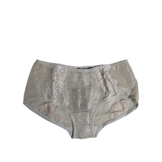 Dolce & Gabbana Gray Cotton Floral Lace High Waist Panty Underwear