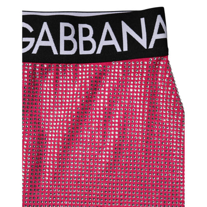 Dolce & Gabbana Pink Rhinestone Embellished Logo Mini Skirt