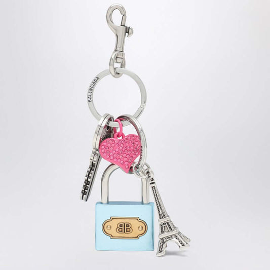 Balenciaga Keychain with lock and heart of crystals