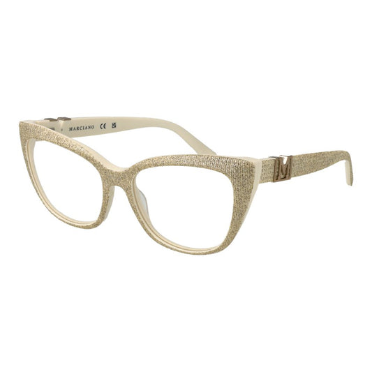 Marciano by Guess Gold Women Glasses Frame in acetate with cat eye style and full-rim design, featuring gold color and spring hinge.