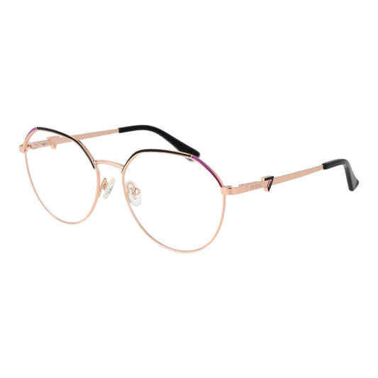 Guess Gold Women Glasses Frame, full-rim metal browline style with demo lenses, size 55-16-140, includes branded case.