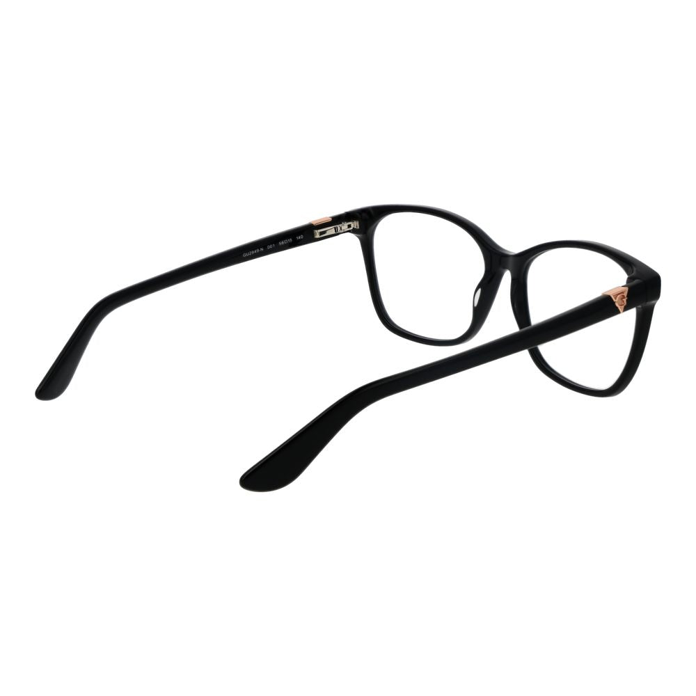 Alt Tag: Guess Black Women Glasses Frame in acetate full-rim rectangular style, demo lenses, spring hinge, size 56-15-140.