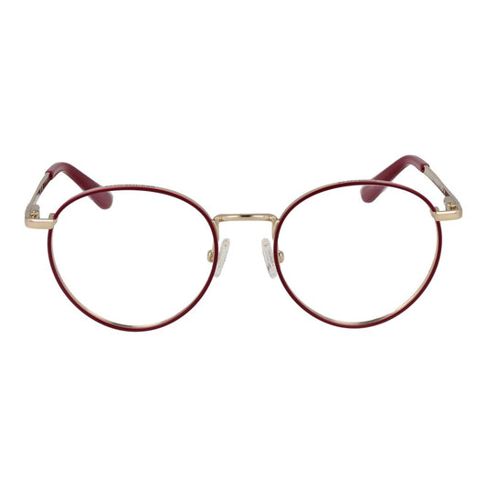 Guess Red Women Glasses Frame, round full-rim metal with demo lenses, size 50-18-140.