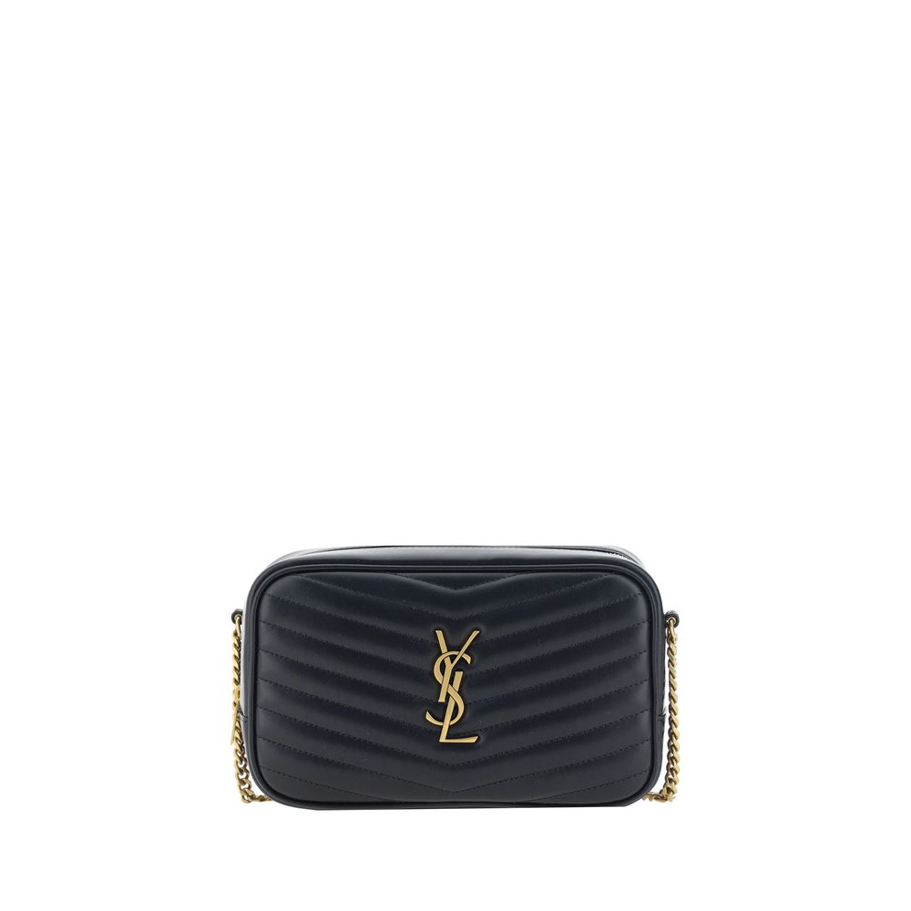 Saint Laurent Black Calf Leather Bos Taurus Shoulder Bag with quilted design and chain strap, featuring iconic YSL plaque.