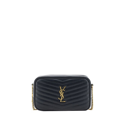 Saint Laurent Black Calf Leather Bos Taurus Shoulder Bag with quilted design and chain strap, featuring iconic YSL plaque.