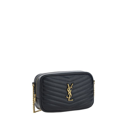 Saint Laurent Black Calf Leather Bos Taurus Shoulder Bag with quilted design, chain strap, and YSL plaque.