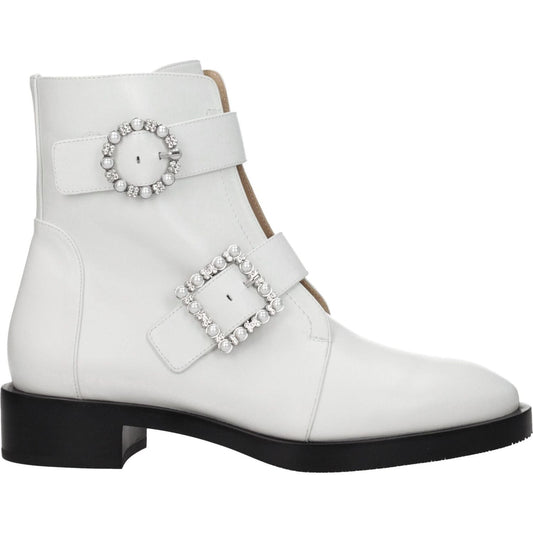 Stuart Weitzman White Leather Ankle Boots