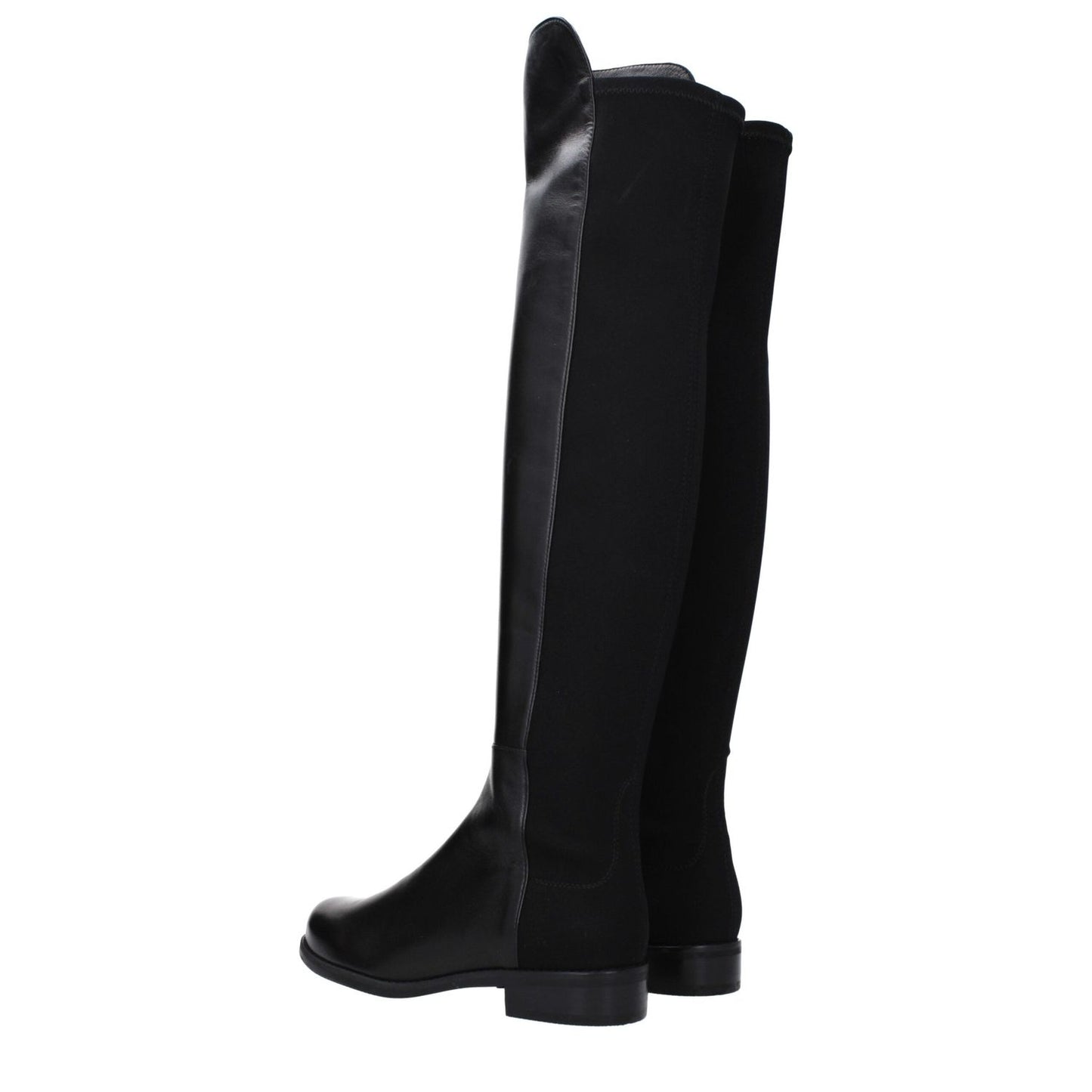 Stuart Weitzman Black Leather Over The Knee boots, vintage effect, casual style with round toe and rubber sole, MPN 5050NSGS3999BLK.