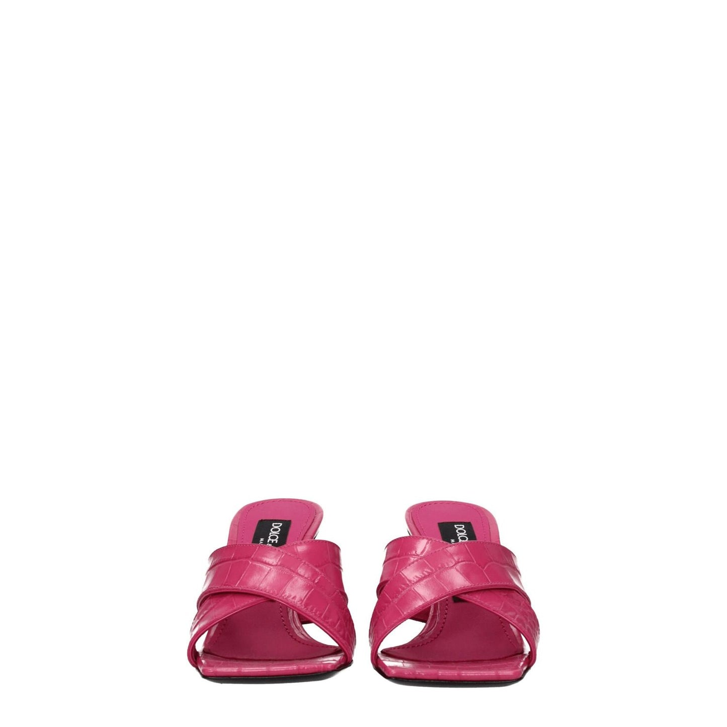 Dolce & Gabbana Pink Leather Platform Sandals with open toe and mid heels, featuring side logo and gold color accents.