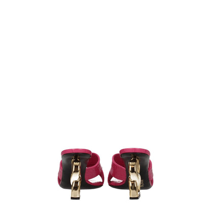 Back view of Dolce & Gabbana Pink Leather Platform Sandals with gold mid heels and open toe design.