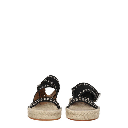 Isabel Marant Black Leather Flat Sandals with studs, open toe, buckle closure, low heel, and vintage effect.