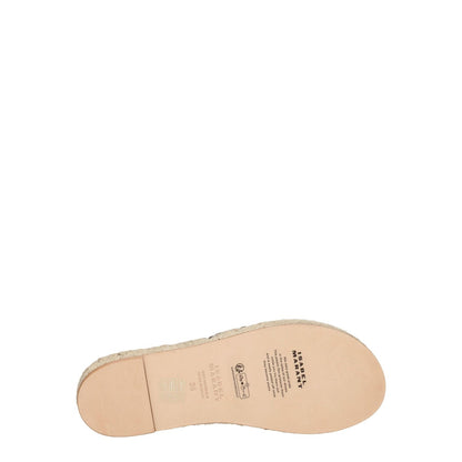 Isabel Marant Black Leather Flat Sandals with suede and vintage effect. Features open toe and buckle closure. Sole view.