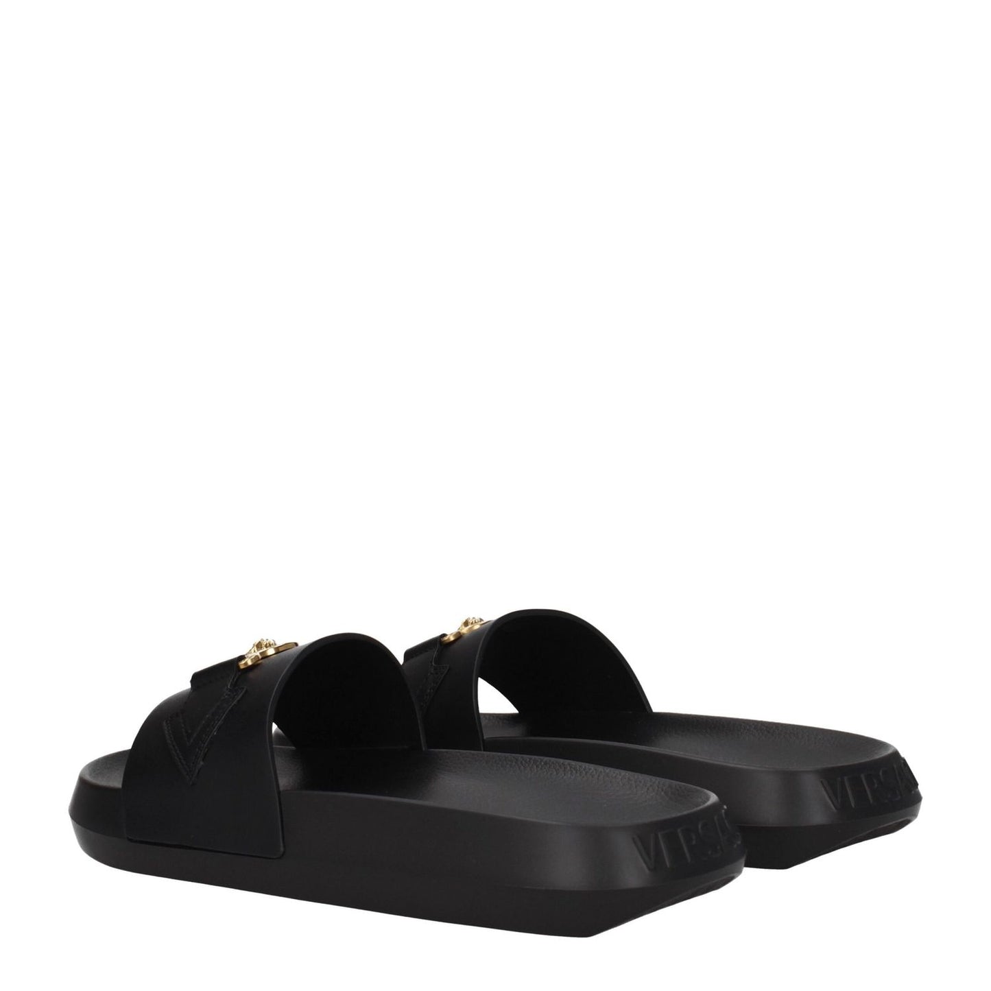 Versace Black Leather Slippers