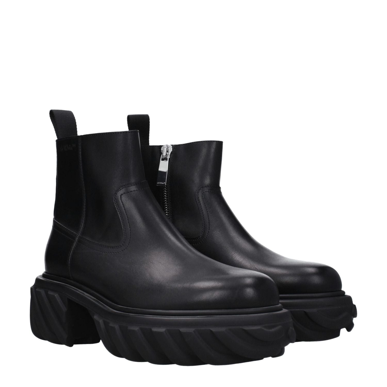 Off-White Black Leather Ankle Boots
