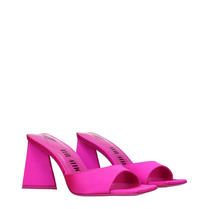 The Attico Pink Satin Stiletto Heel Sandals with leather sole, mid heels, open toe, stylish fuchsia color. MPN S772V007008.