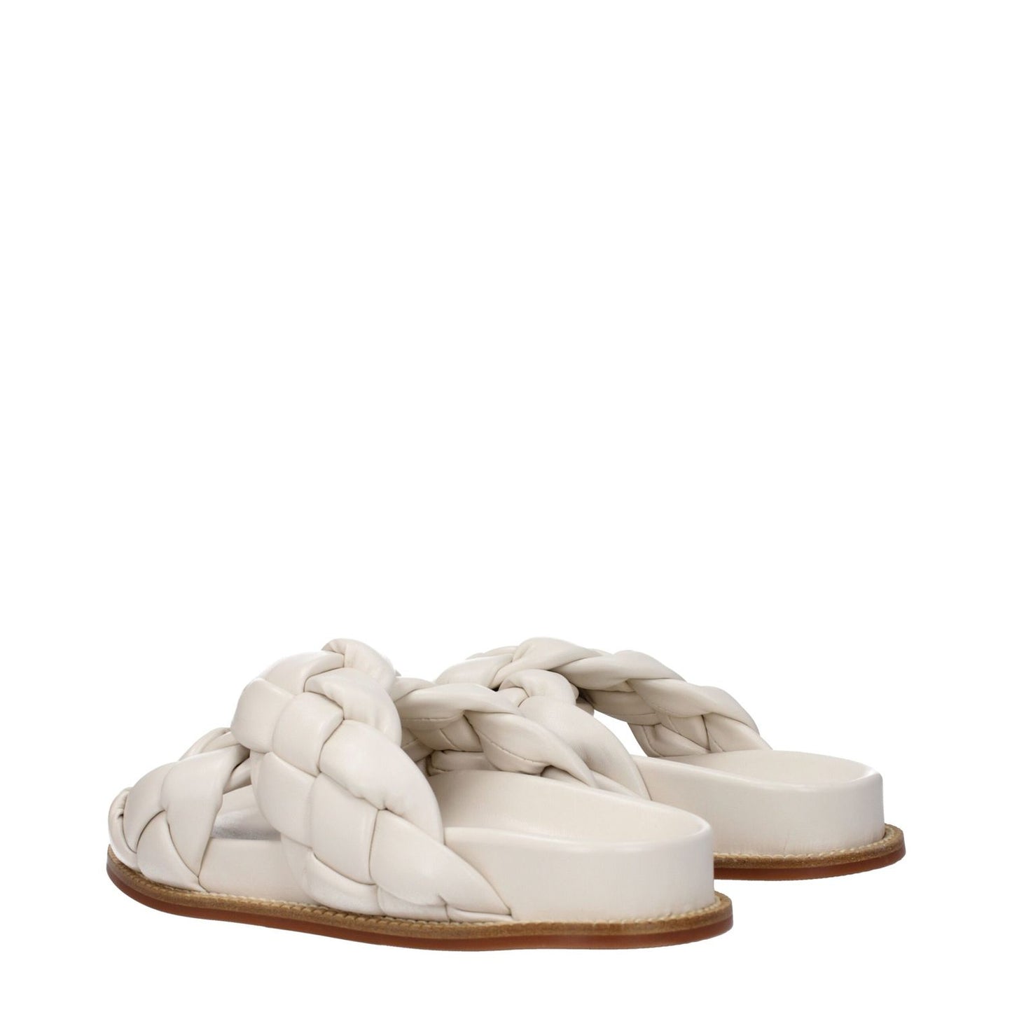 Fabiana Filippi Beige Leather Slippers with open toe design, low flat heel, and rubber sole; casual style with ivory accents.