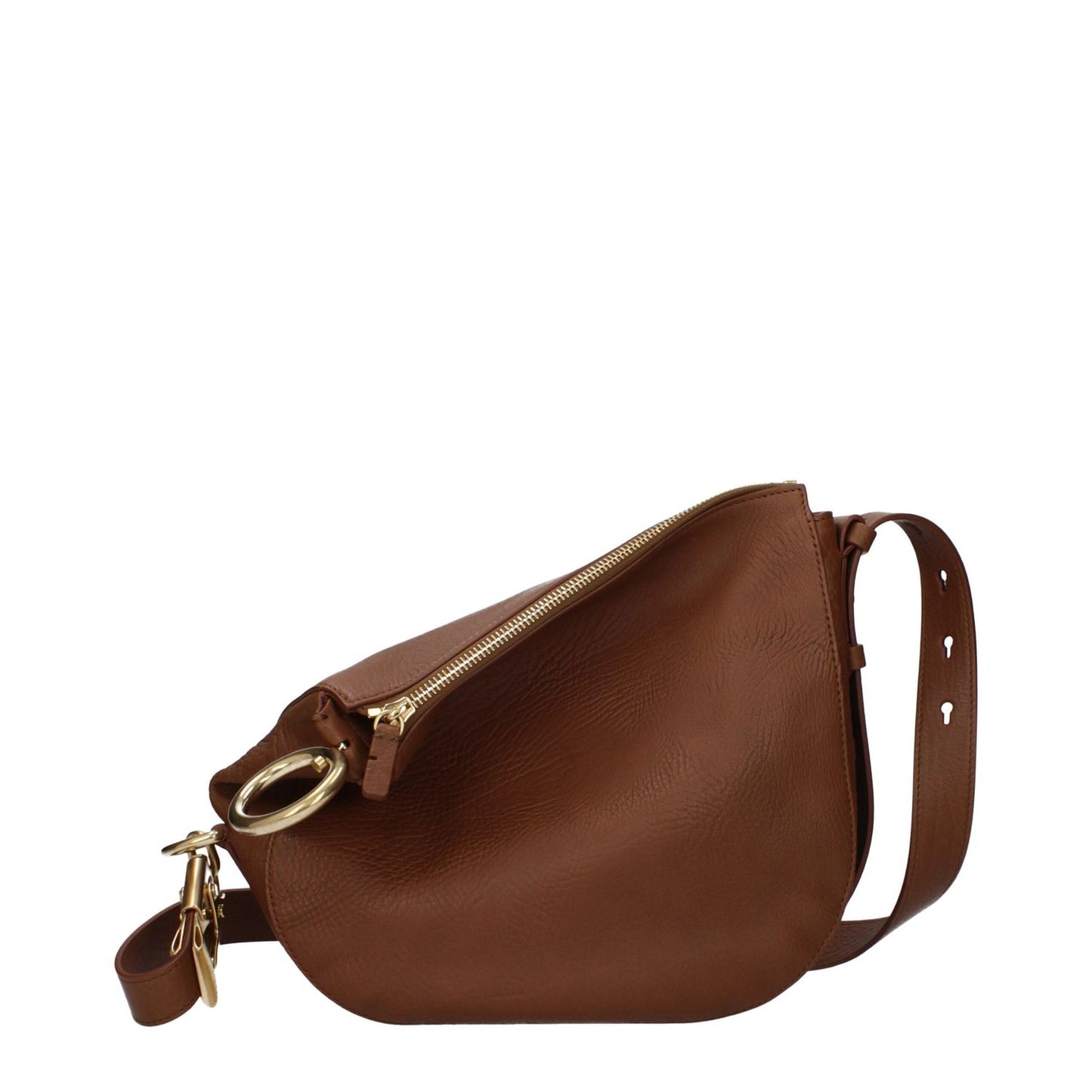 Burberry Brown Leather Crossbody Bag with adjustable, removable strap, medium size, zip closure, stylish casual design.