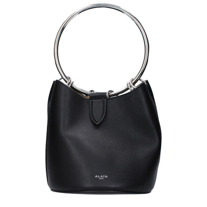 Alaïa Black Leather Handbag with removable clutch, magnetic closure, and front logo, designed in medium size for casual style.