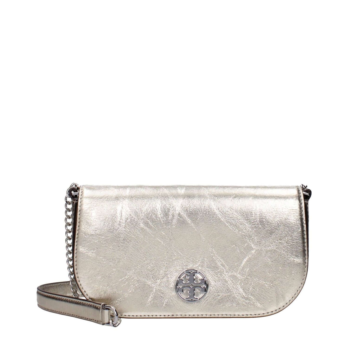 Tory Burch Gold Leather Crossbody Bag with front logo, vintage and aged effect, MPN 153567723, style code F83376