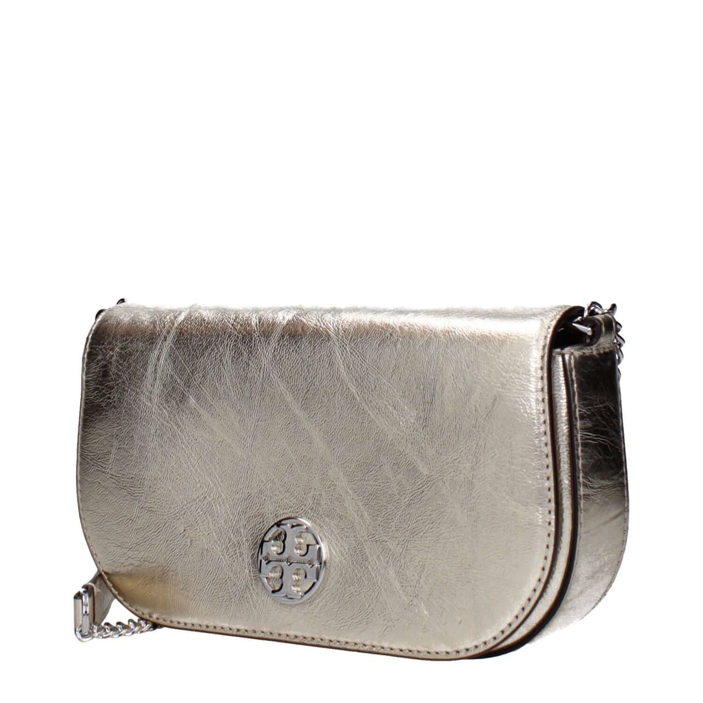 Tory Burch Gold Leather Crossbody Bag with aged effect and front logo, vintage style. MPN 153567723, code F83376 product image.