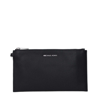 Michael Kors Black Leather Clutch Bag with logo and zip closure.