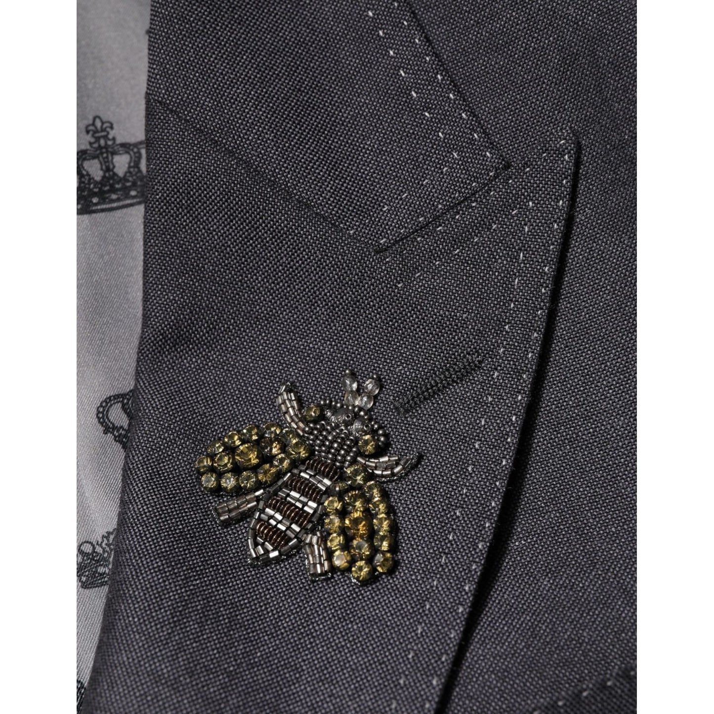 Dolce & Gabbana Dark Gray Bee Embroidery SICILIA Coat Blazer