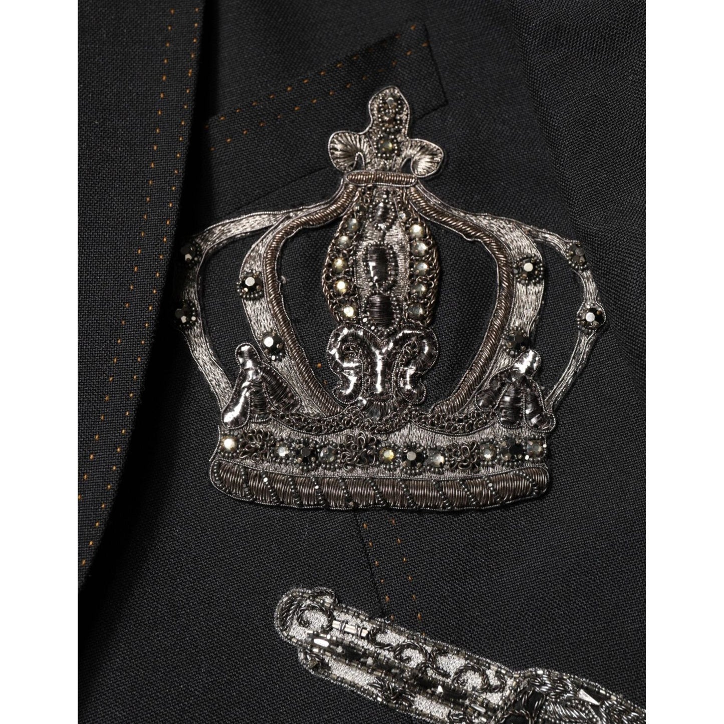 Dolce & Gabbana Black Bee Crown Embellished Suit Coat Blazer JKT41552-50