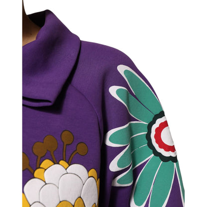 Dolce & Gabbana Purple Floral Print Cotton Long Sleeves Top