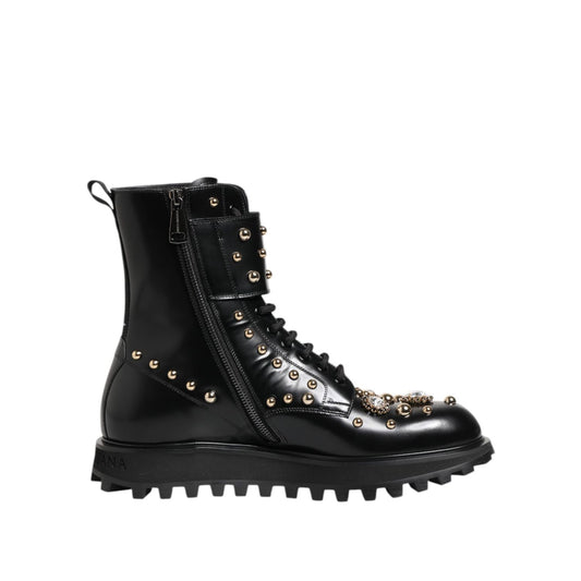 Dolce & Gabbana Black Studded Lace Up Mid Calf Boots Shoes 1728,67345645728,Black,Boots - Shoes,Boots - Women - Shoes,Dolce & Gabbana,EU42.5/US9.5,EU43.5/US10.5,EU43/US10,Lace-Up Boots - Boots - Shoes,Material: 100% Calfskin Leather,Men,New with tags,Shoe