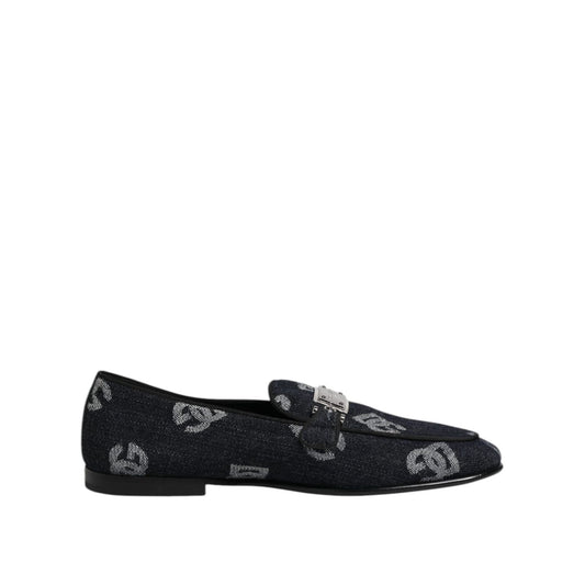 Dolce & Gabbana Blue Logo Cotton Loafers Formal Dress Shoes MV7728-42