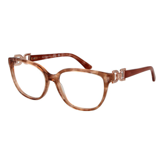 Marciano by Guess Orange Women Glasses Frame in coral acetate, full-rim geometric style with demo lenses, includes branded case.