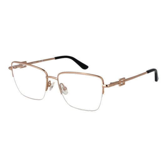 Guess Gold Women Glasses Frame metal half-rim square style with demo lenses and spring hinge, size 53-16-140, includes branded case.