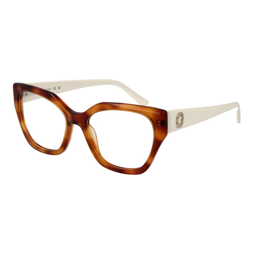 Guess Brown Women Glasses Frame, square full-rim, acetate material, spring hinge, includes branded case, size 53-17-145, stylish eyewear.