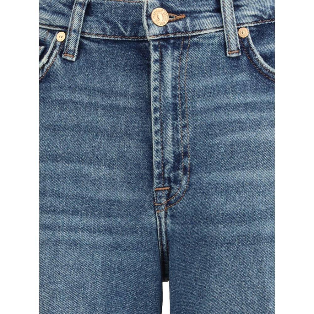 7FOR Blue Cotton Flared Jeans with a classic five-pocket design and vintage appeal, made from soft and stretchy Luxe Vintage denim.