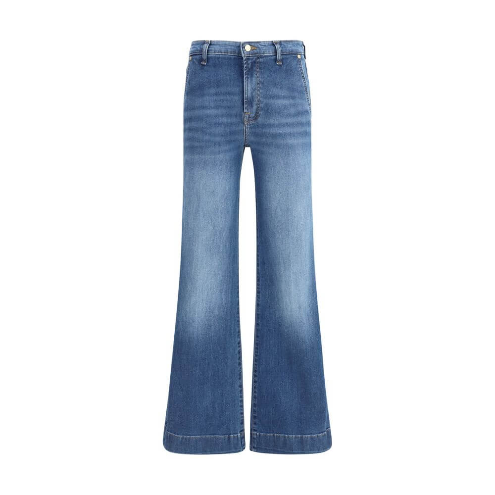 7FOR Blue Cotton Flared Jeans