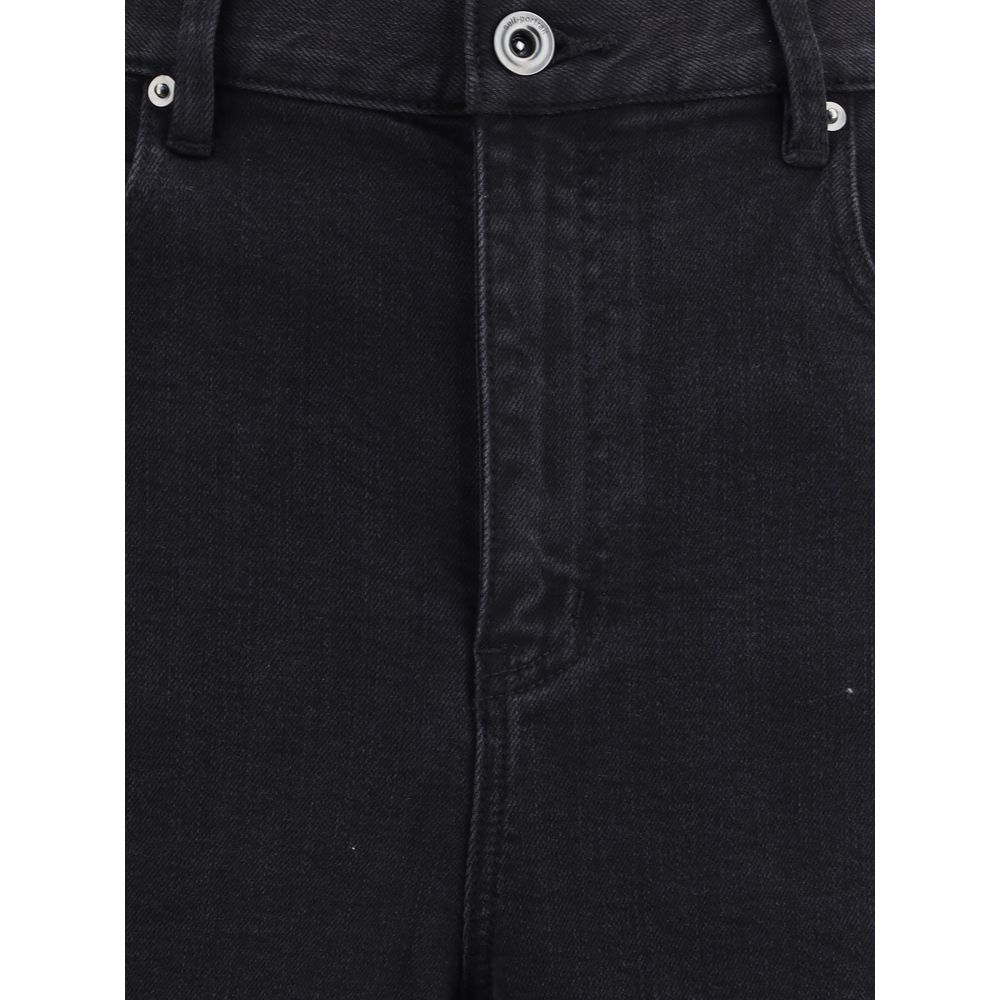 Close-up of Self-Portrait Black Cotton High-Waisted Jean with button closure and curved leg design for AW25 season.
